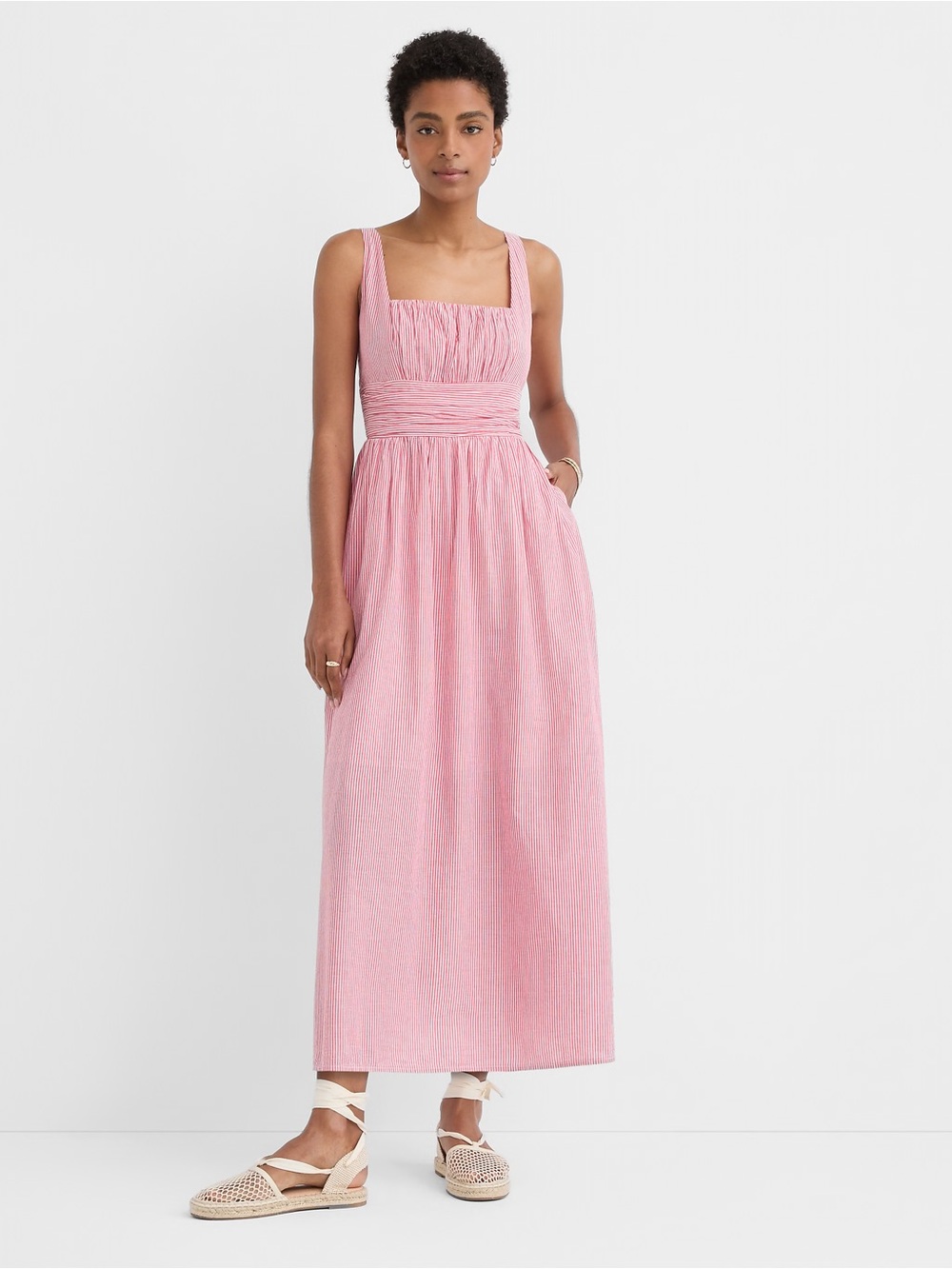 Loft Stripe Square-Neck Midi Dress